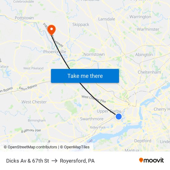 Dicks Av & 67th St to Royersford, PA map