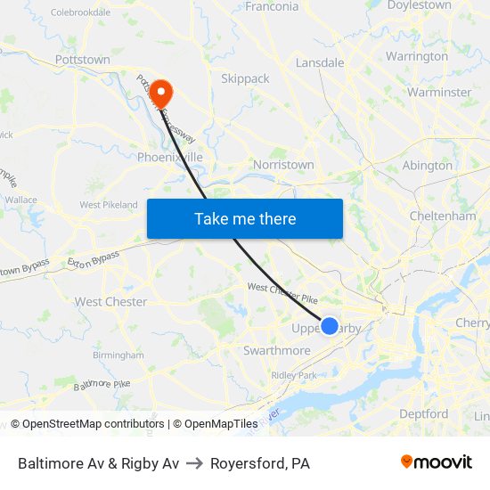 Baltimore Av & Rigby Av to Royersford, PA map