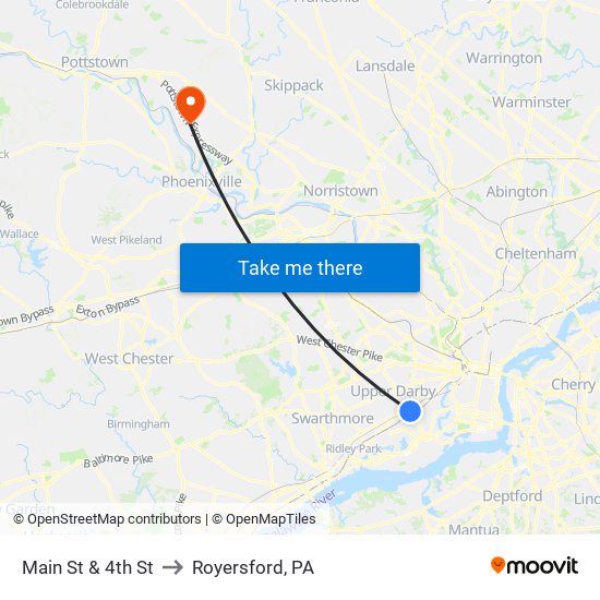 Main St & 4th St to Royersford, PA map