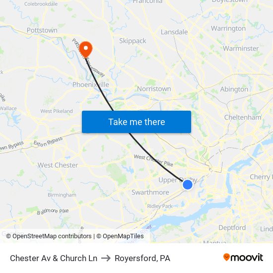 Chester Av & Church Ln to Royersford, PA map