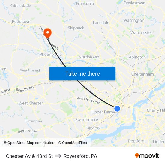 Chester Av & 43rd St to Royersford, PA map