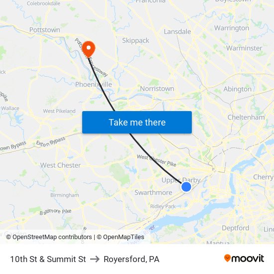 10th St & Summit St to Royersford, PA map