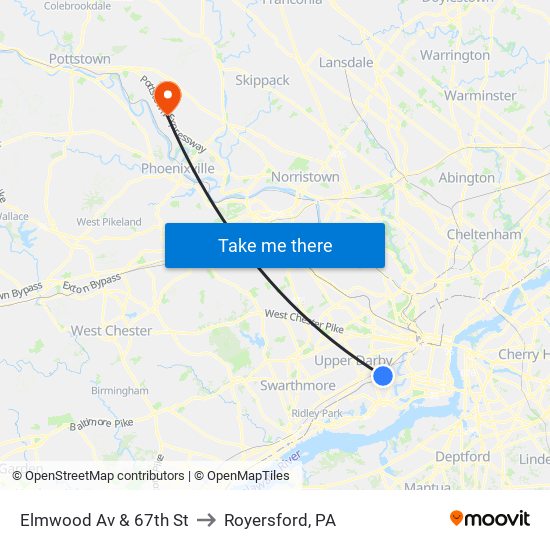 Elmwood Av & 67th St to Royersford, PA map