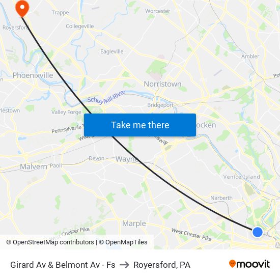 Girard Av & Belmont Av - Fs to Royersford, PA map