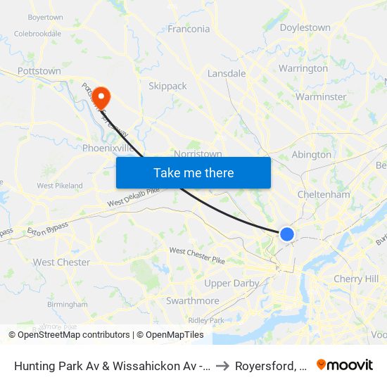 Hunting Park Av & Wissahickon Av - FS to Royersford, PA map