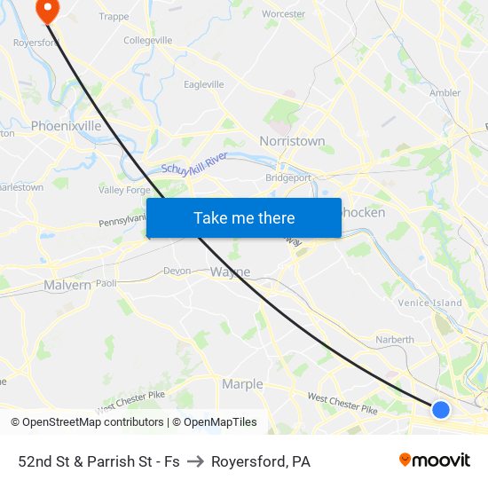 52nd St & Parrish St - Fs to Royersford, PA map