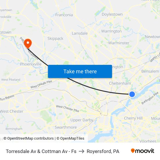 Torresdale Av & Cottman Av - Fs to Royersford, PA map