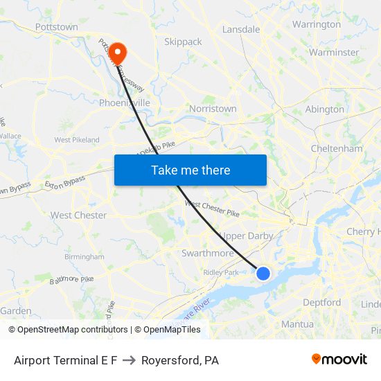 Airport Terminal E F to Royersford, PA map