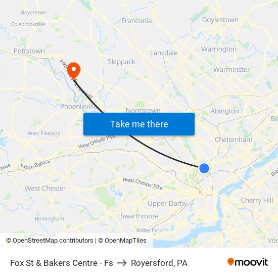 Fox St & Bakers Centre - Fs to Royersford, PA map