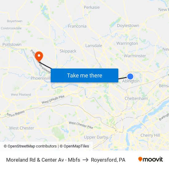 Moreland Rd & Center Av - Mbfs to Royersford, PA map