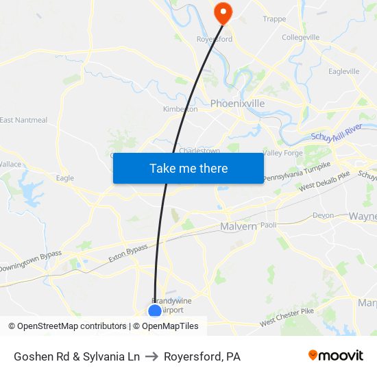 Goshen Rd & Sylvania Ln to Royersford, PA map