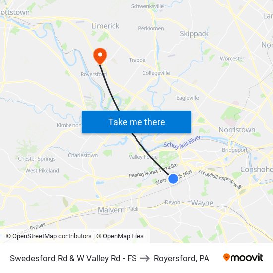 Swedesford Rd & W Valley Rd - FS to Royersford, PA map