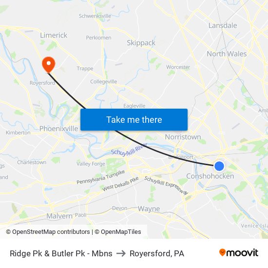 Ridge Pk & Butler Pk - Mbns to Royersford, PA map