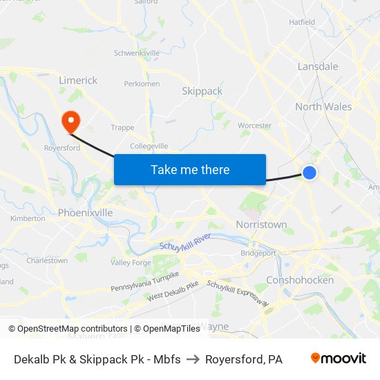 Dekalb Pk & Skippack Pk - Mbfs to Royersford, PA map
