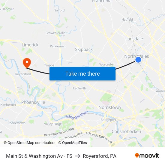 Main St & Washington Av - FS to Royersford, PA map