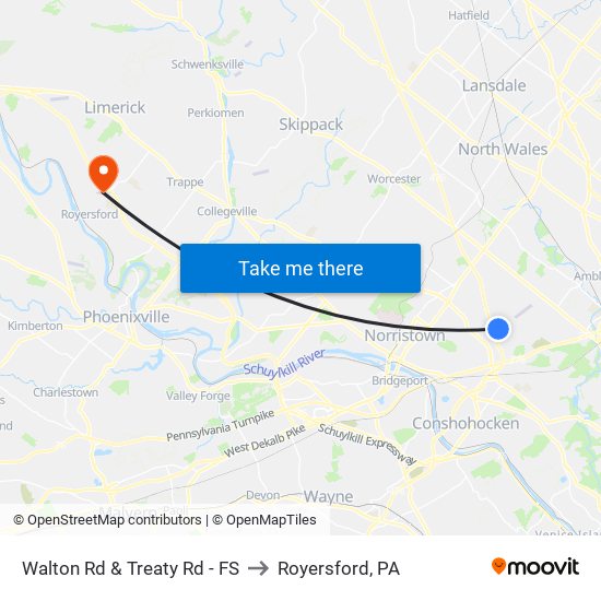 Walton Rd & Treaty Rd - FS to Royersford, PA map