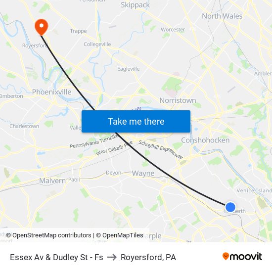 Essex Av & Dudley St - Fs to Royersford, PA map