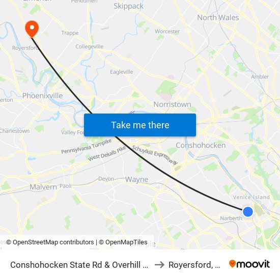 Conshohocken State Rd & Overhill Rd to Royersford, PA map