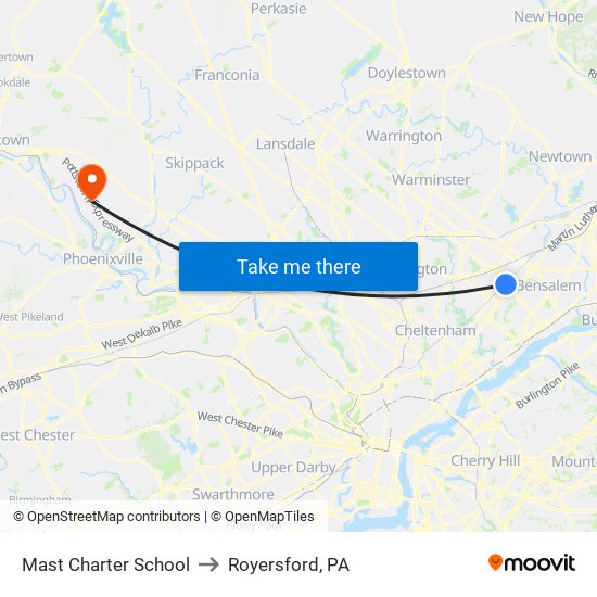 Mast Charter School to Royersford, PA map