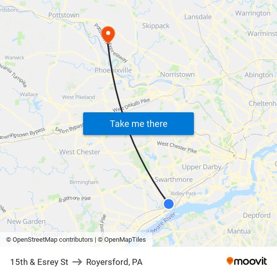 15th & Esrey St to Royersford, PA map