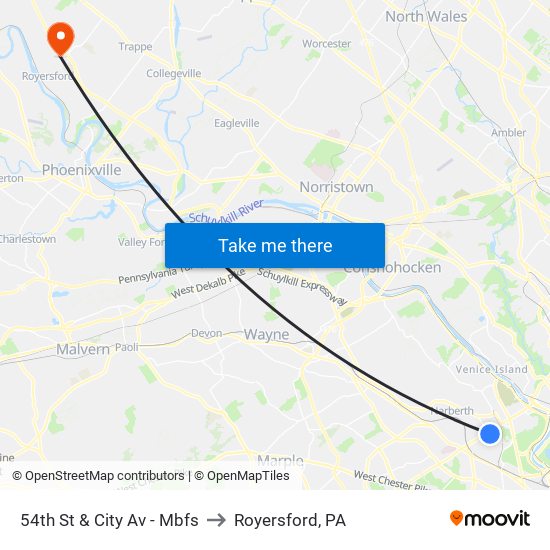 54th St & City Av - Mbfs to Royersford, PA map