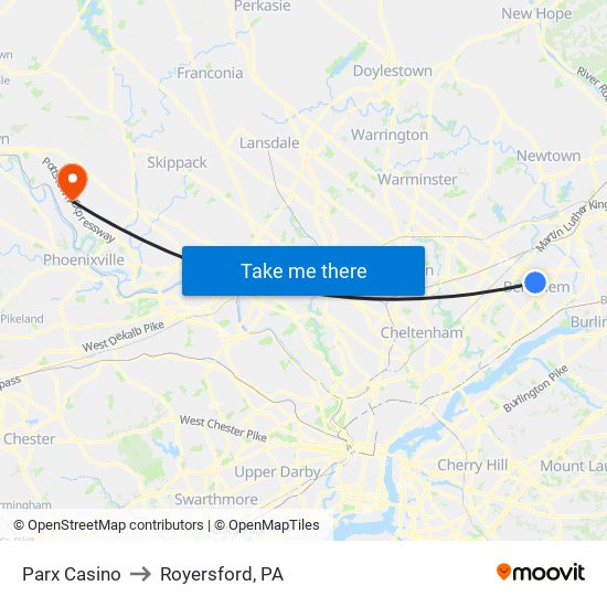 Parx Casino to Royersford, PA map
