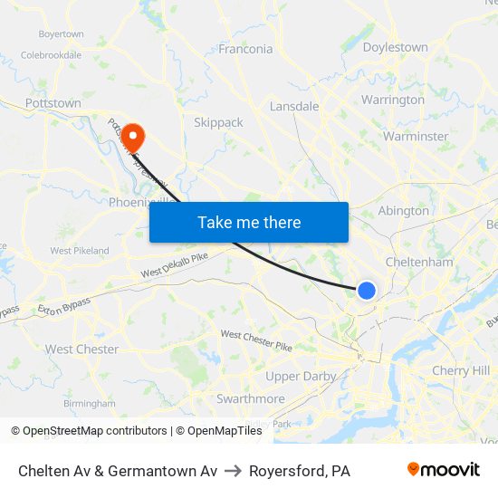 Chelten Av & Germantown Av to Royersford, PA map