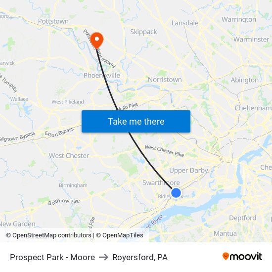 Prospect Park - Moore to Royersford, PA map