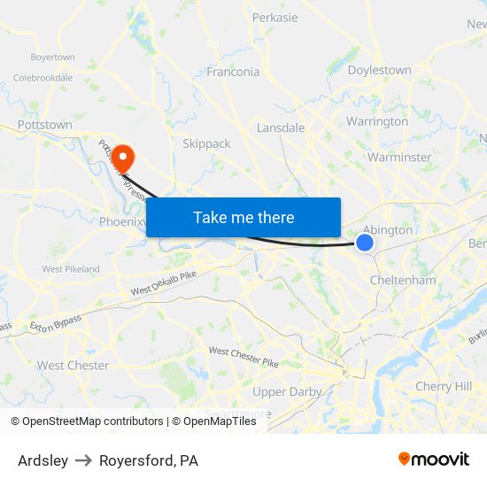 Ardsley to Royersford, PA map