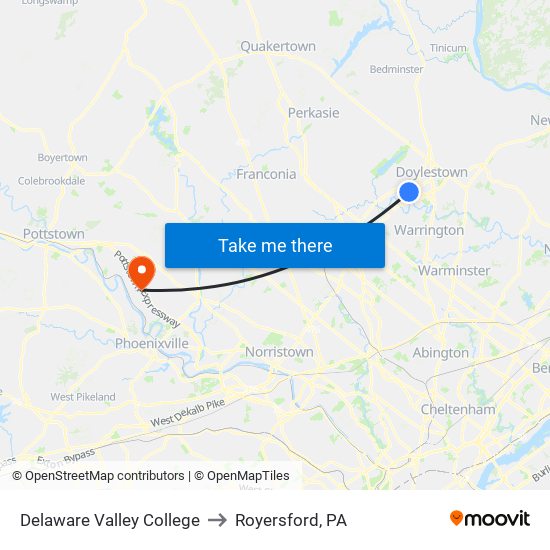 Delaware Valley College to Royersford, PA map