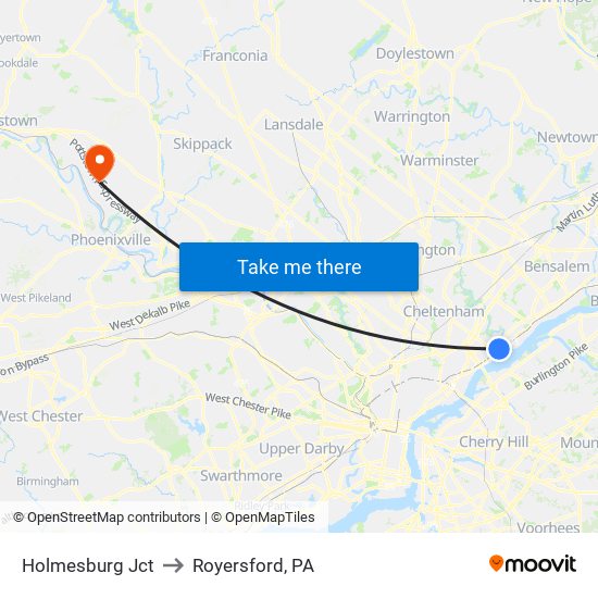 Holmesburg Jct to Royersford, PA map