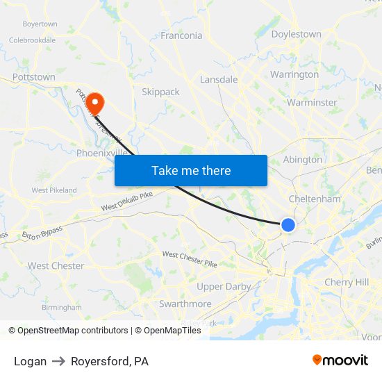Logan to Royersford, PA map