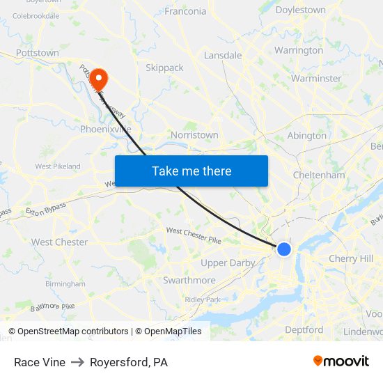 Race Vine to Royersford, PA map