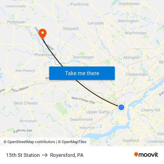 15th St Station to Royersford, PA map