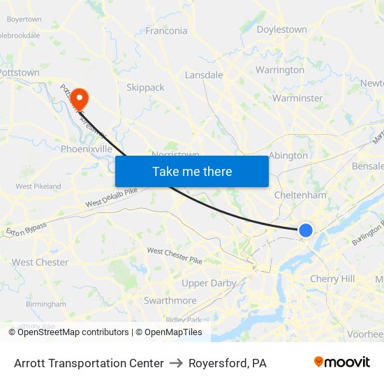 Arrott Transportation Center to Royersford, PA map