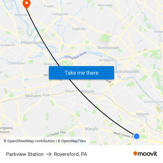 Parkview Station to Royersford, PA map