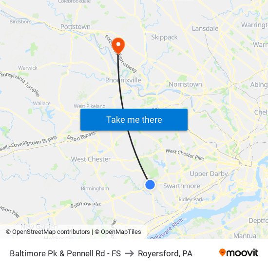 Baltimore Pk & Pennell Rd - FS to Royersford, PA map