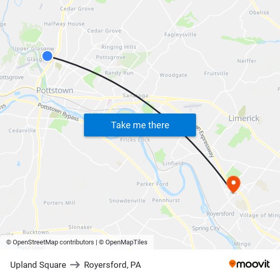 Upland Square to Royersford, PA map