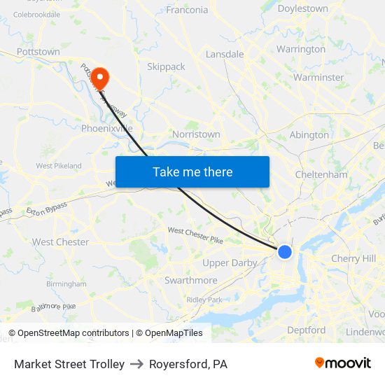Market Street Trolley to Royersford, PA map