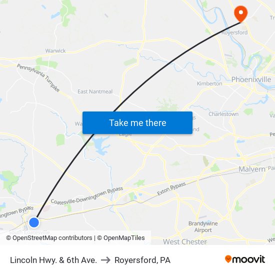 Lincoln Hwy. & 6th Ave. to Royersford, PA map