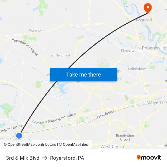 3rd & Mlk Blvd to Royersford, PA map