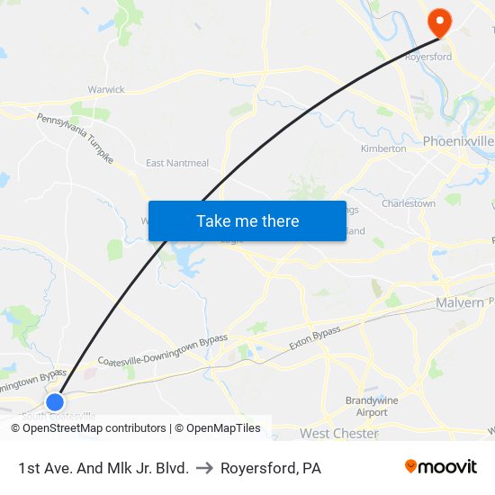 1st Ave. And Mlk Jr. Blvd. to Royersford, PA map