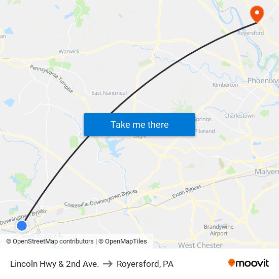 Lincoln Hwy & 2nd Ave. to Royersford, PA map