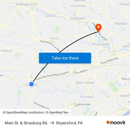 Main St. & Strasburg Rd. to Royersford, PA map