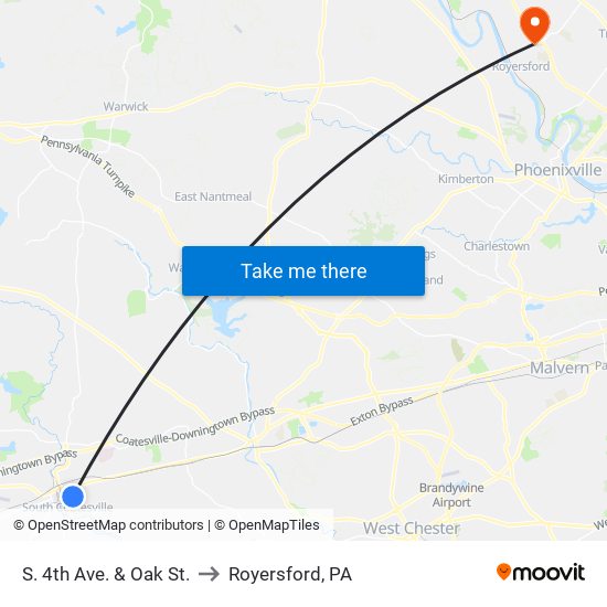 S. 4th Ave. & Oak St. to Royersford, PA map