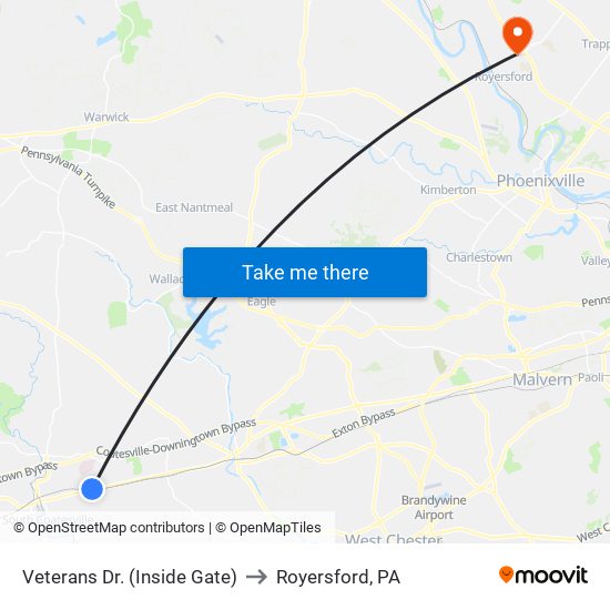 Veterans Dr. (Inside Gate) to Royersford, PA map