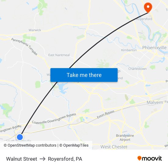 Walnut Street to Royersford, PA map