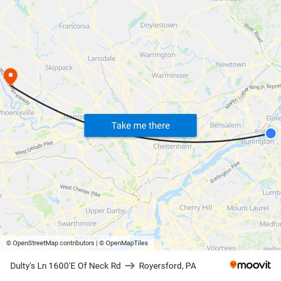 Dulty's Ln 1600'E Of Neck Rd to Royersford, PA map