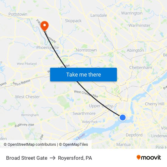 Broad Street Gate to Royersford, PA map
