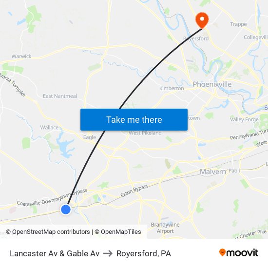 Lancaster Av & Gable Av to Royersford, PA map